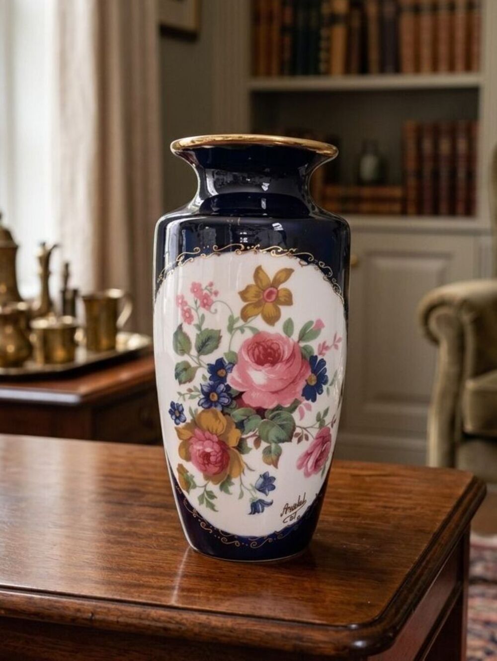 Vintage Studio Cobalt Blue Floral Vase | Artist Signed 1995